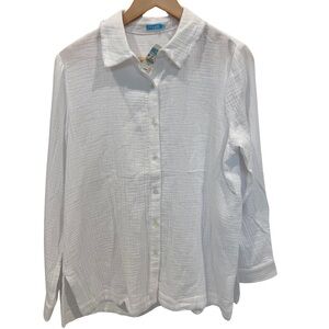 J.McLaughlin Purcell Blouse White Cotton Gauze Button Front Shirt M NWT